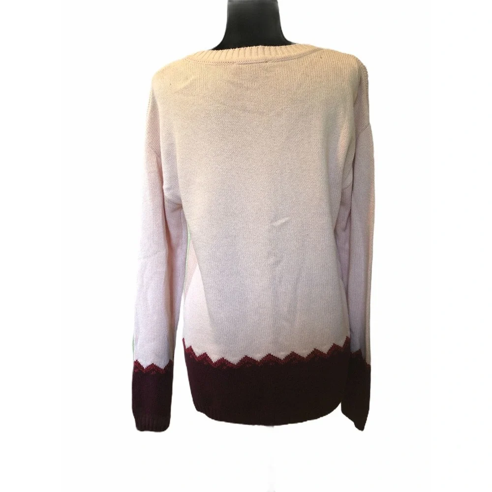 7‎ Seasons Womens Pink Sweater Embroidered Floral Design Long Sleeves Blend Sz L